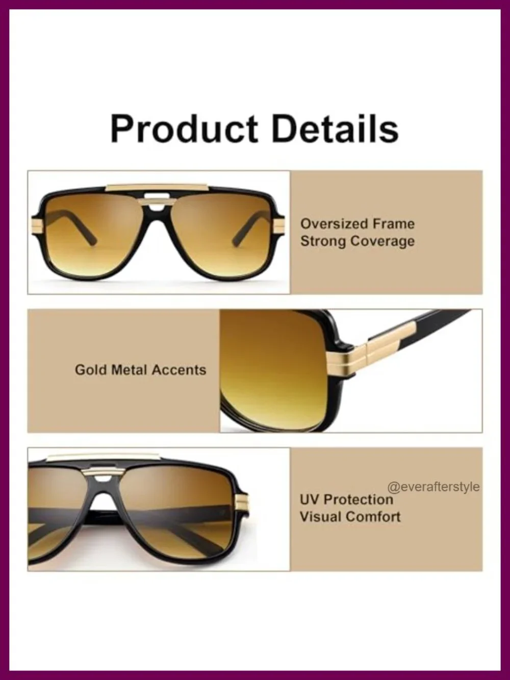 Oversized Square Aviator Sunglasses for Men Women